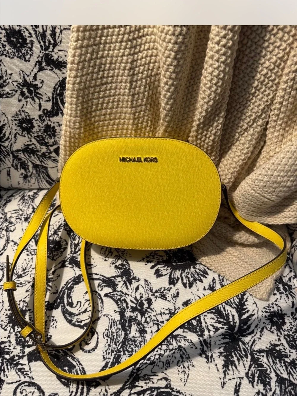 Michael Kors Bright Yellow Saffiano Oval Crossbody Bag